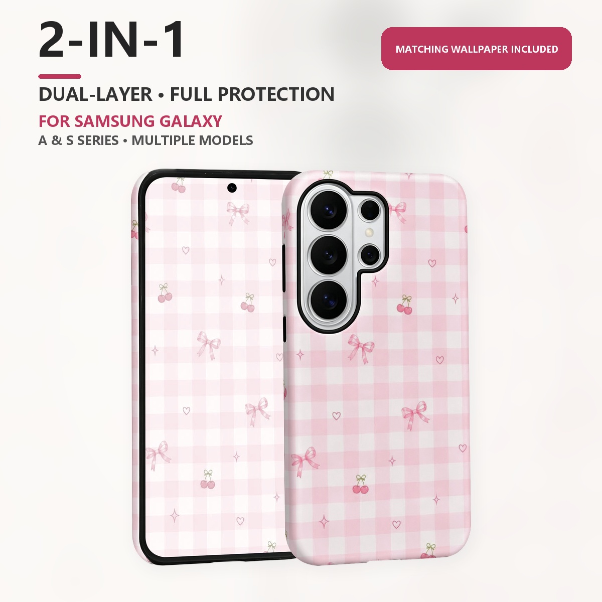Rosa Gingham-Karo-Muster 2-in- – Samsung Galaxy S24 Bewertung und Preis